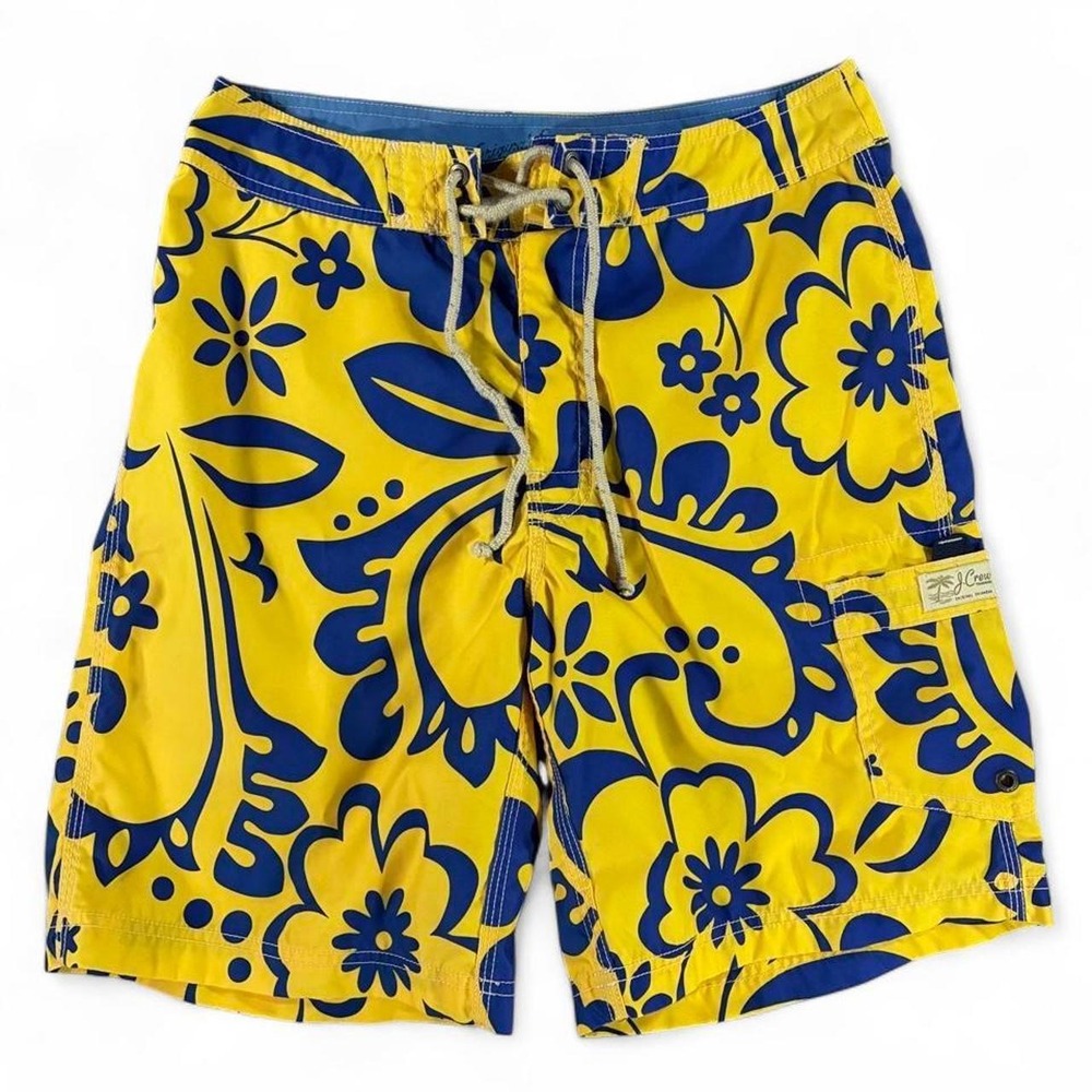 Y2K J. Crew yellow and blue men's board shorts. Size 30" waist